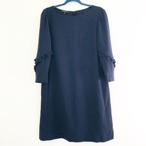 Lafayette 148 New York Navy Blue Sheath Ruffle Sleeve Dress size Medium